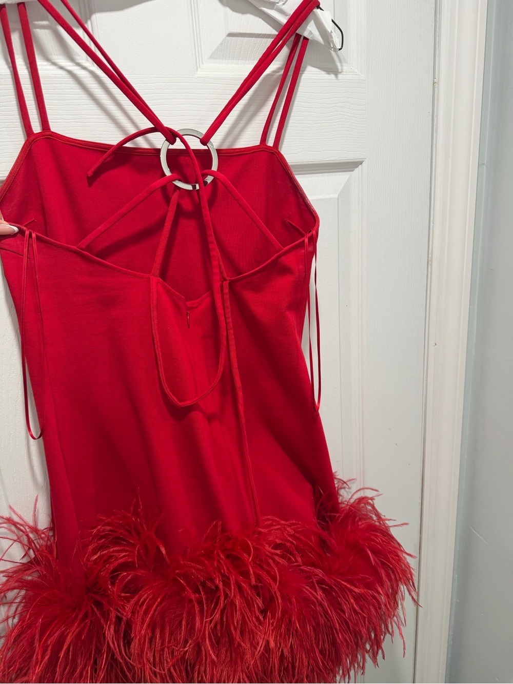 The Attico Red Feather-Trim Mini Dress - Picture 7 of 8